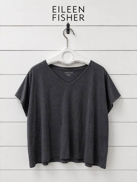 Eileen Fisher Tops - Eileen Fisher Linen V-Neck Tee – Charcoal Gray – Size XL